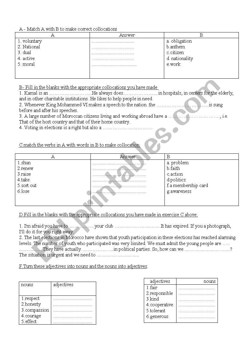 vocabulary related to the theme of citizenship