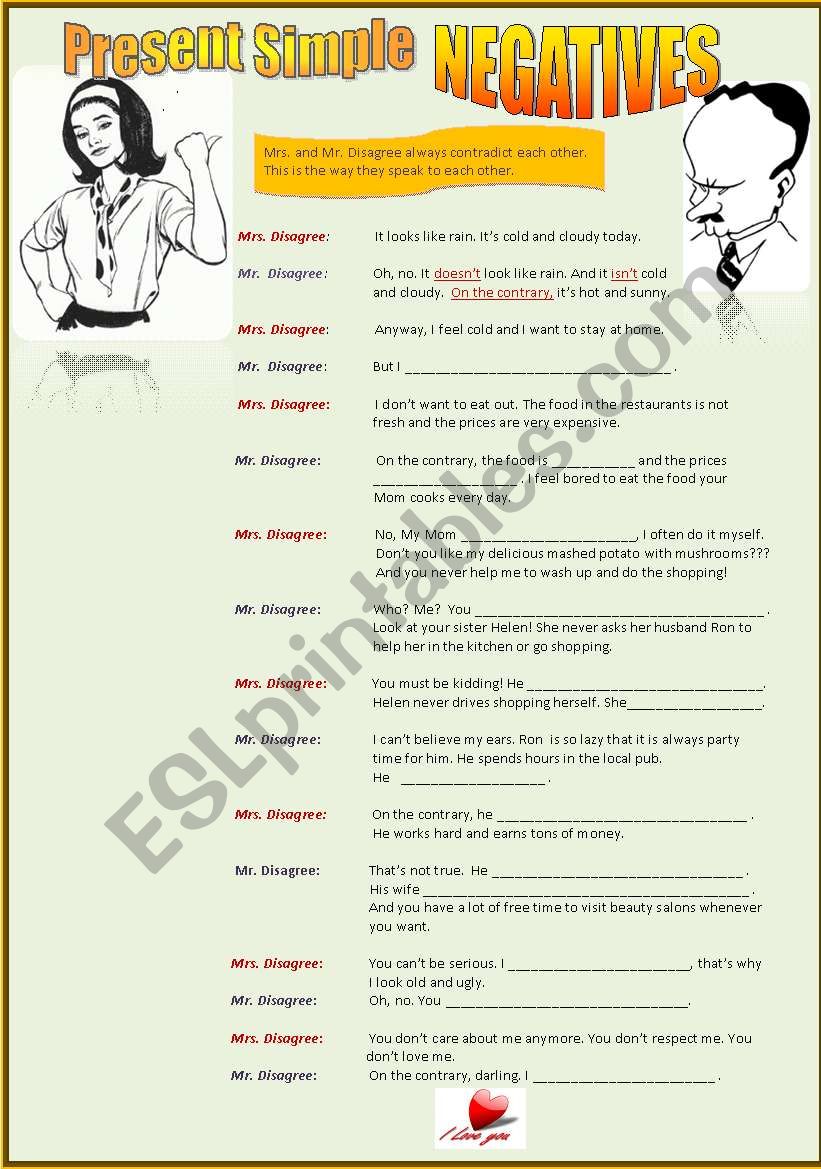 Present Simple negatives worksheet