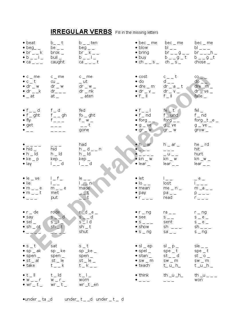 Irregular verbs letter by letter