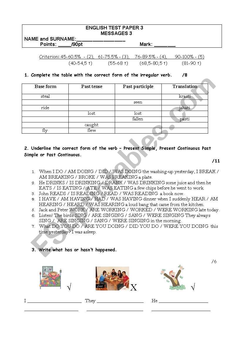 TEST MESSAGES 3 worksheet