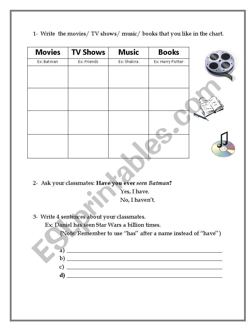 Present Perfect Movies worksheet