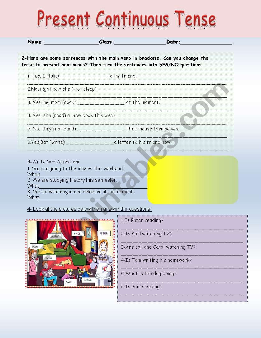 present continuous tense worksheet