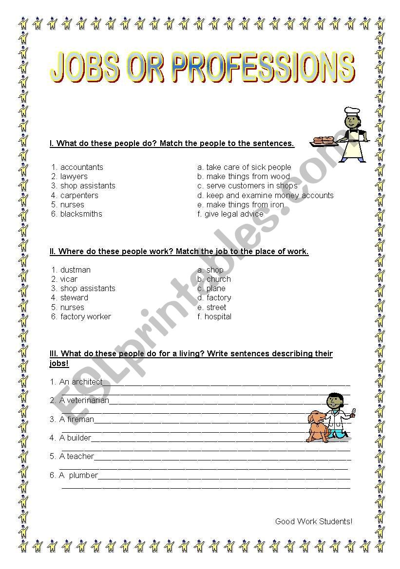 Jobs or Professions worksheet