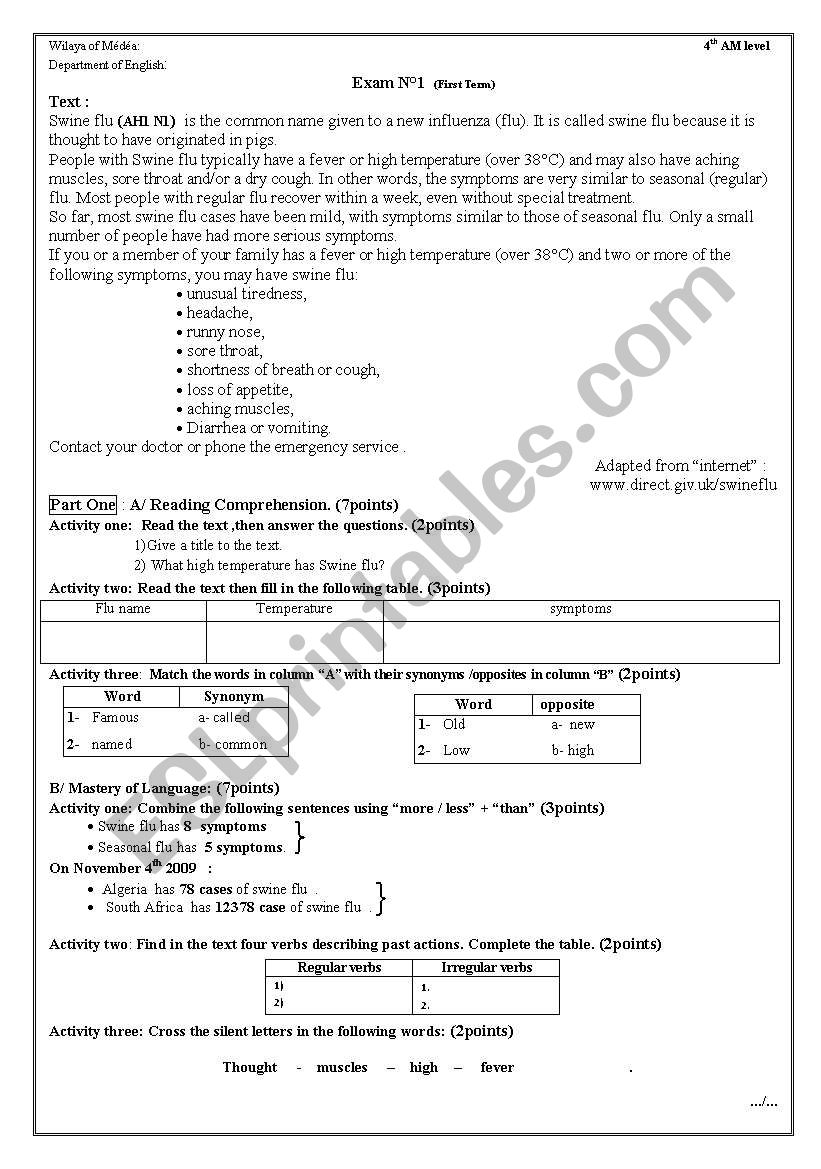 english test (Swine flu (AH1 N1)