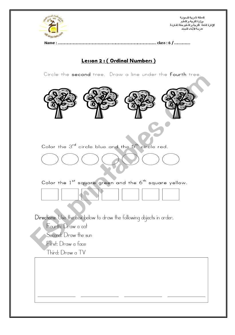 ordinal numbers worksheet