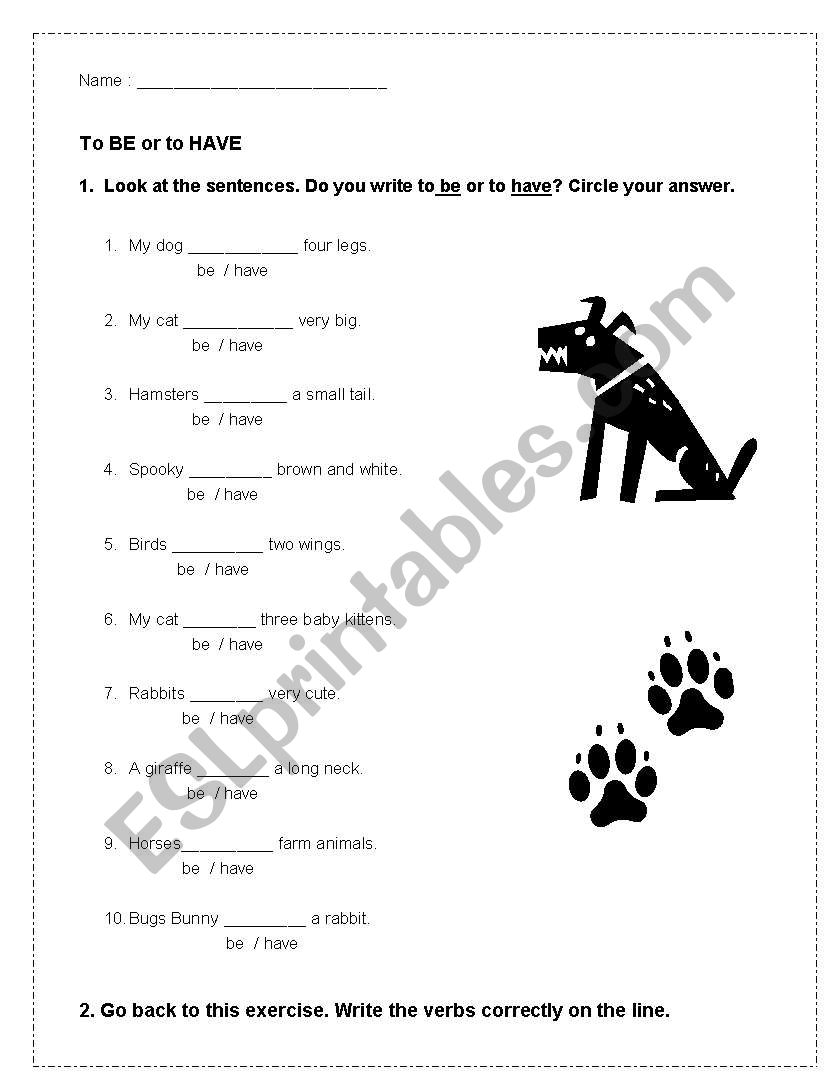 Verb TO BE or TO HAVE worksheet