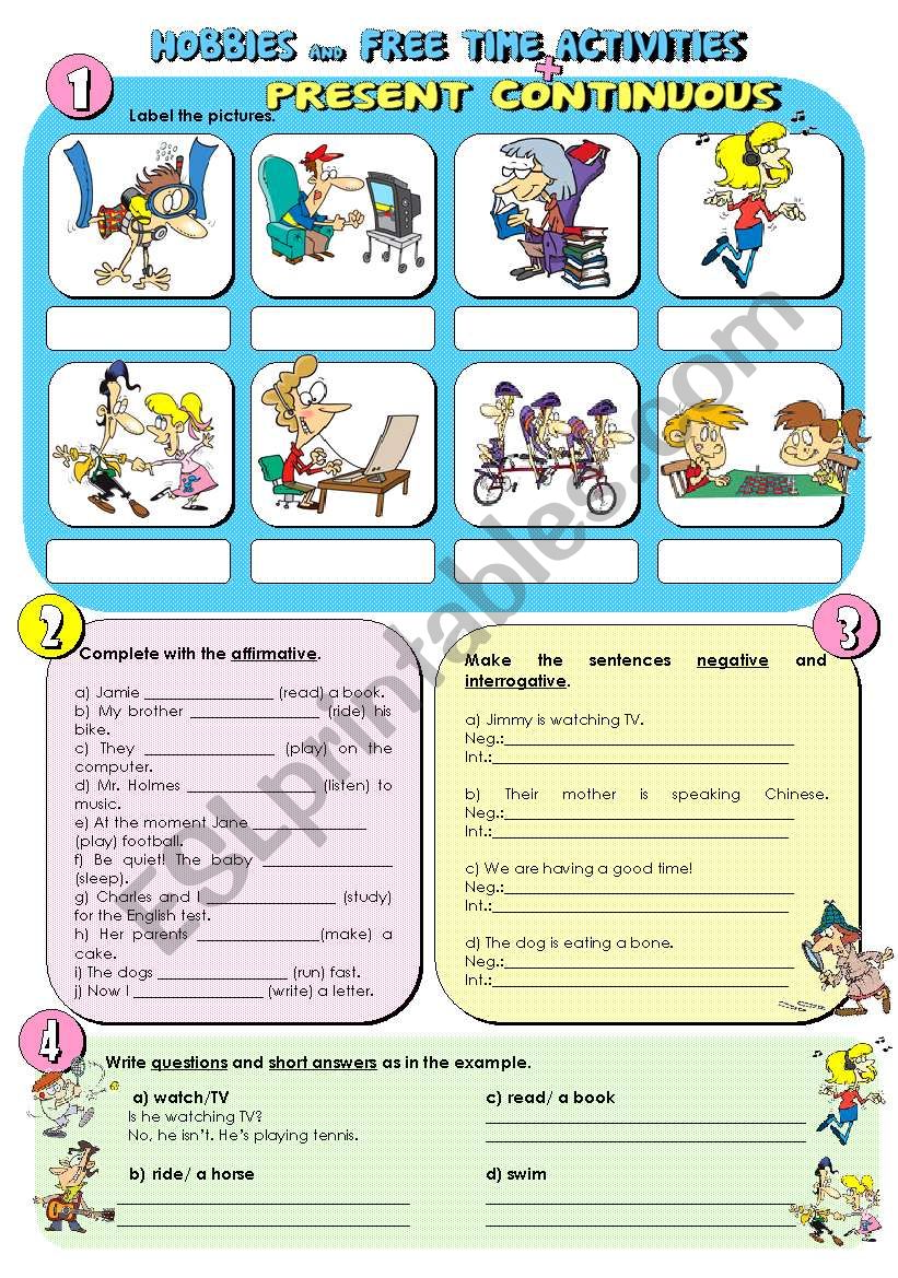 Hobbies/Present Continuous worksheet