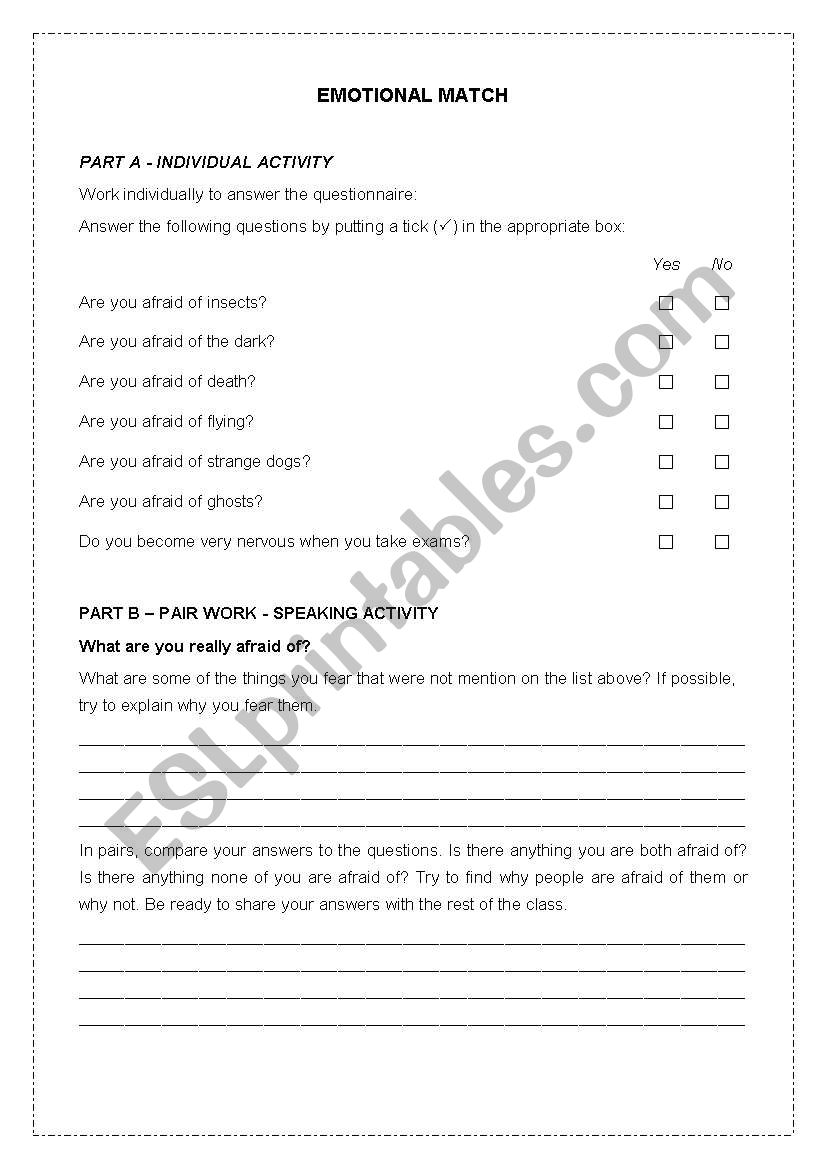 emotional match worksheet