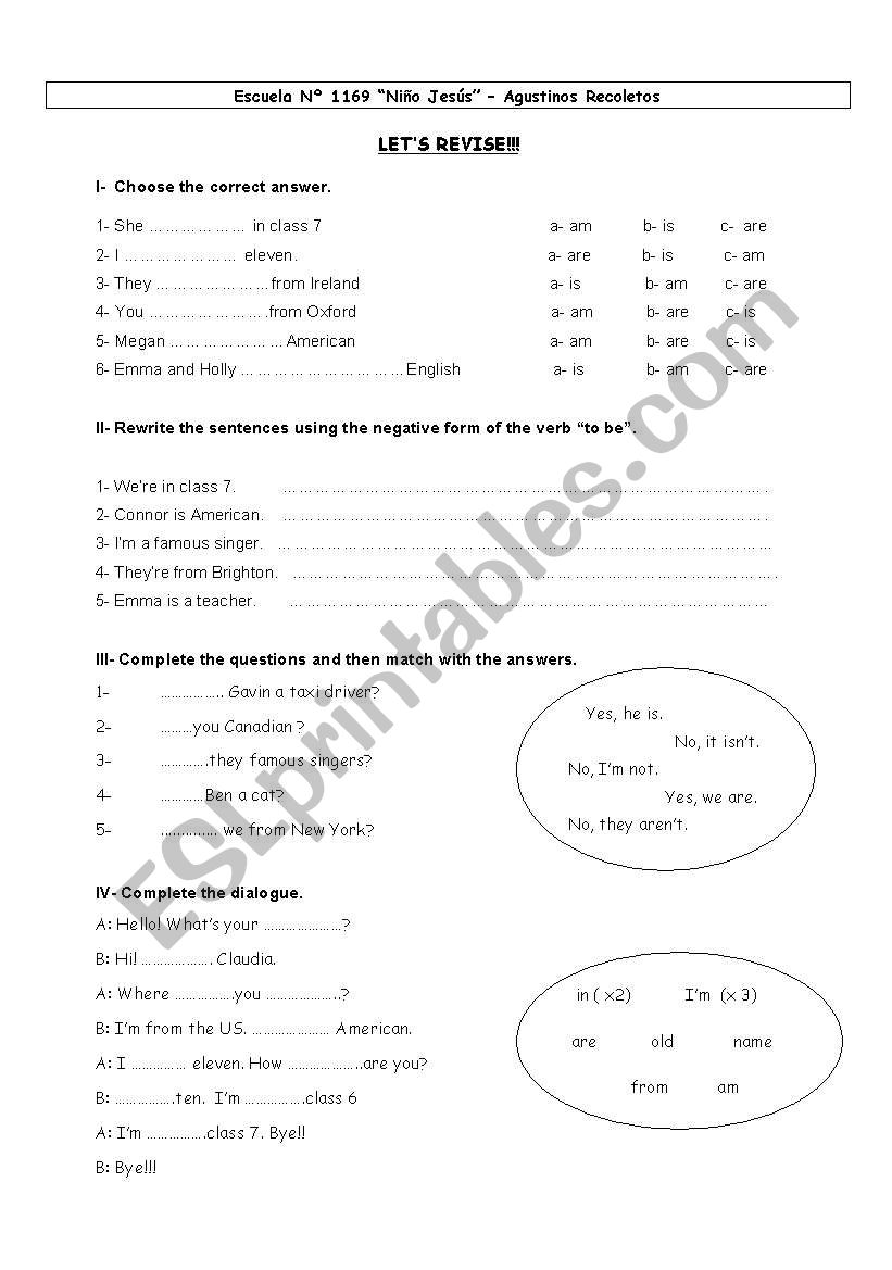 Verb TO BE Revision (ENGLISH ZONE 1)
