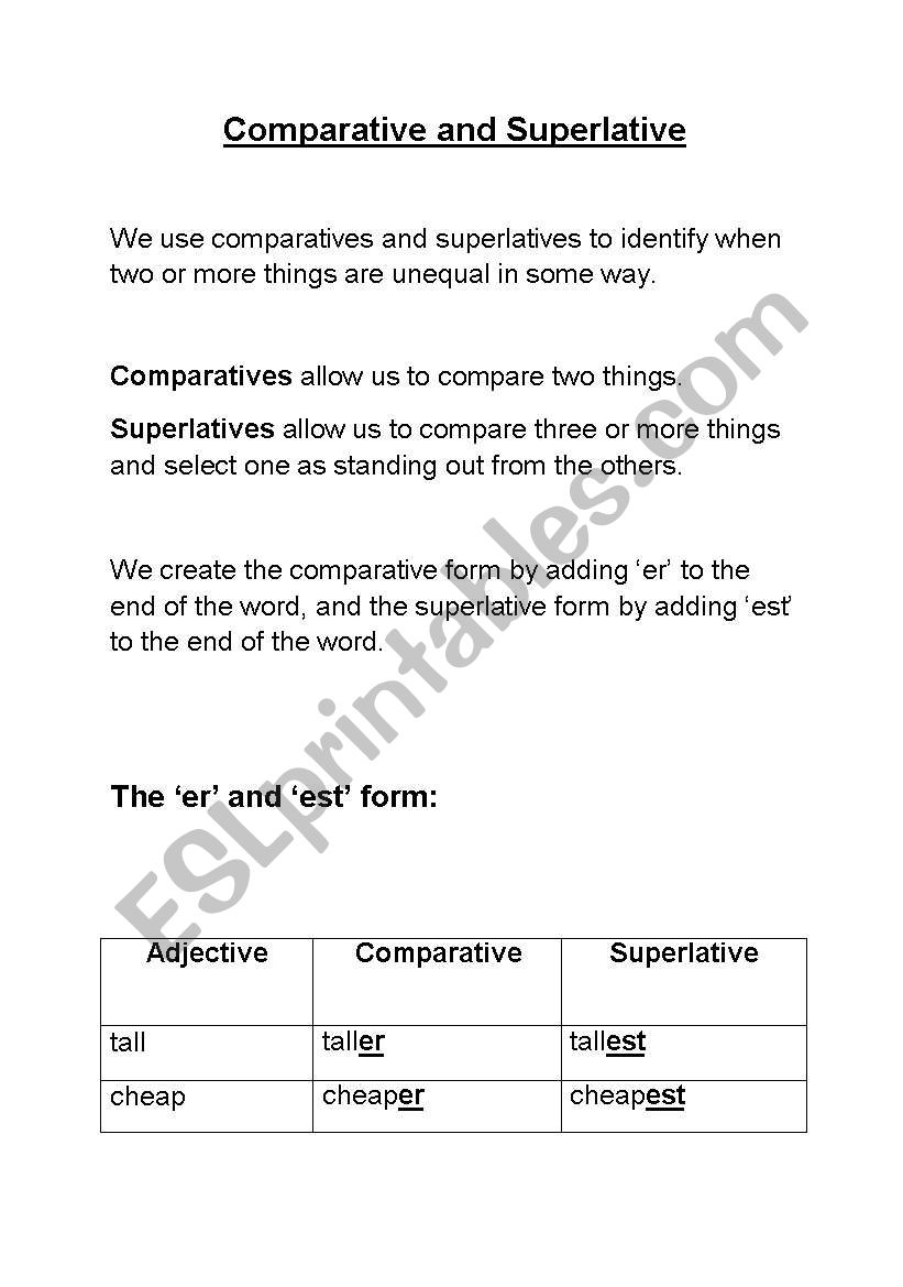 Comparative Superlative explanation