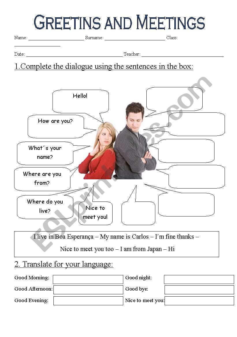 greetings worksheet