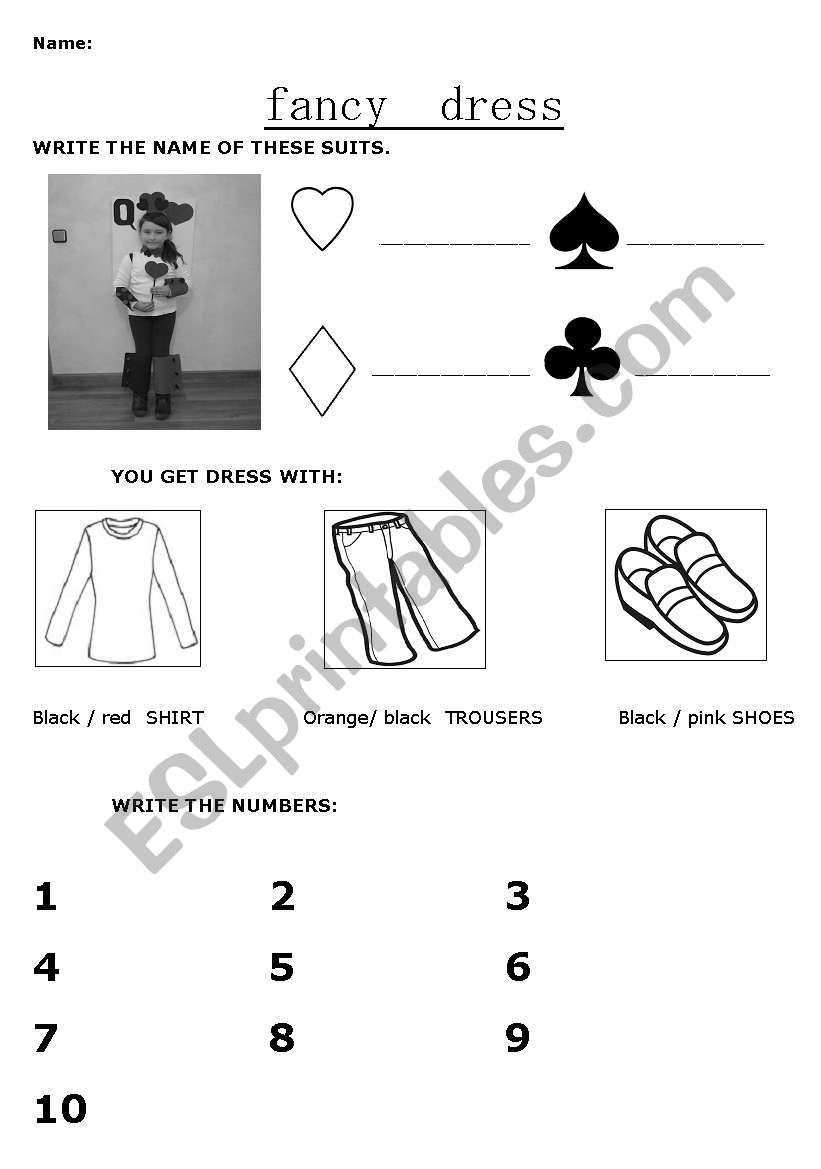 Fancy dress worksheet