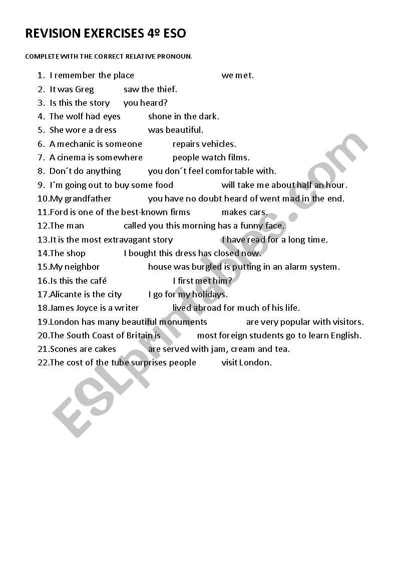 RELATIVE CLAUSES worksheet