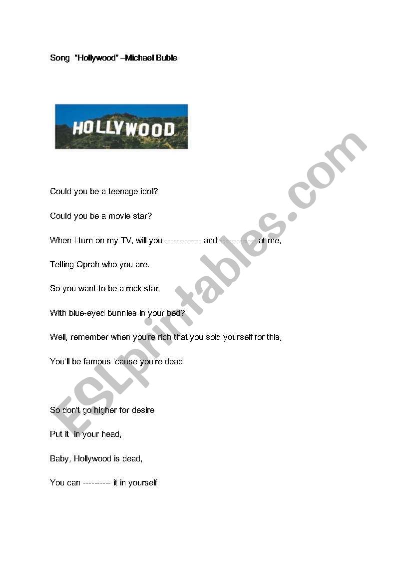Song Hollywood worksheet