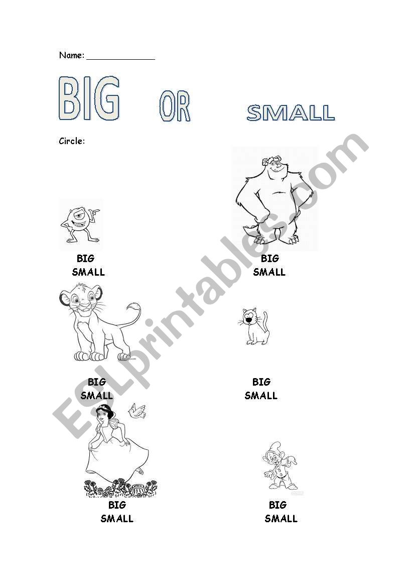 BIG OR SMALL worksheet