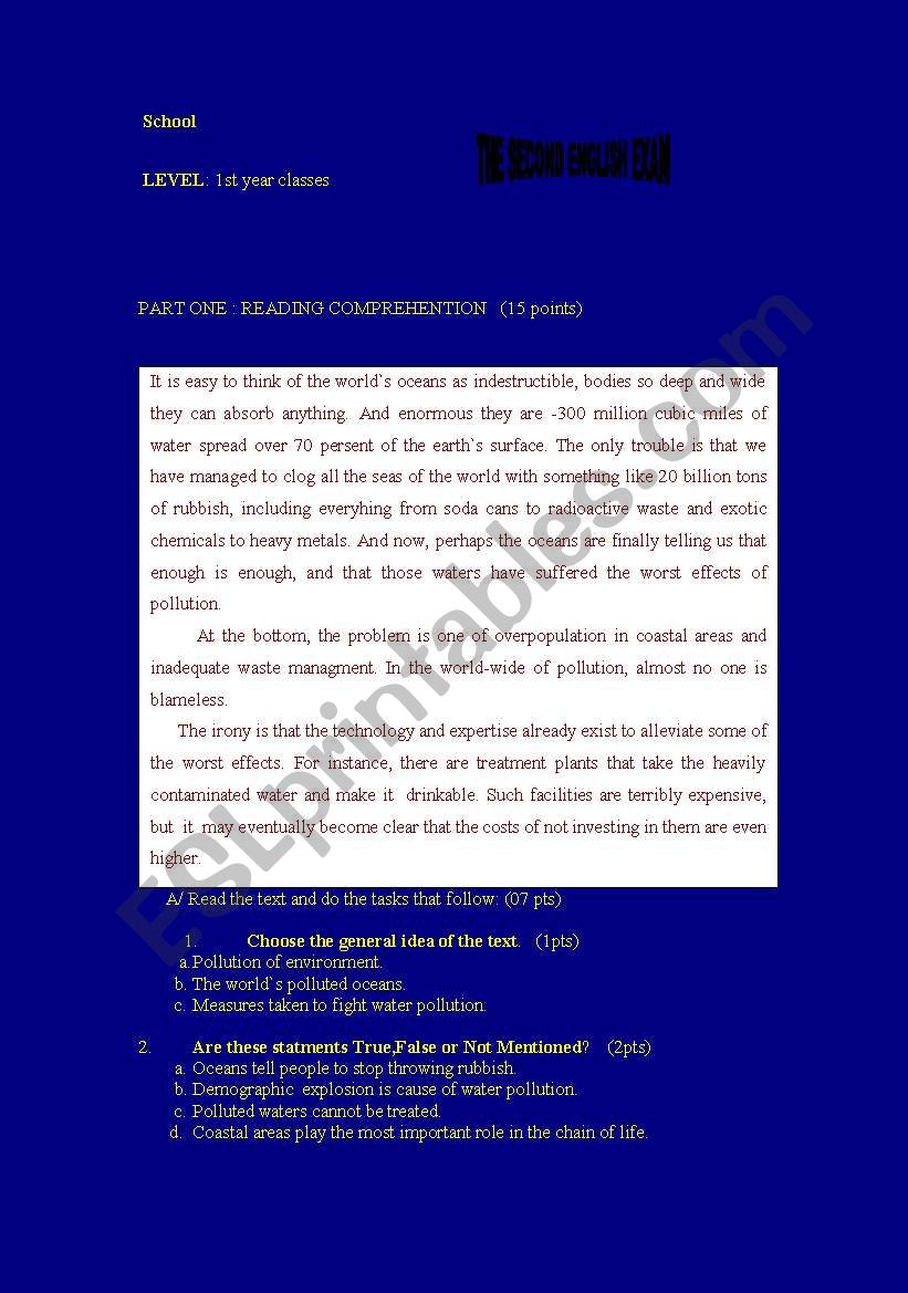 English Exam worksheet