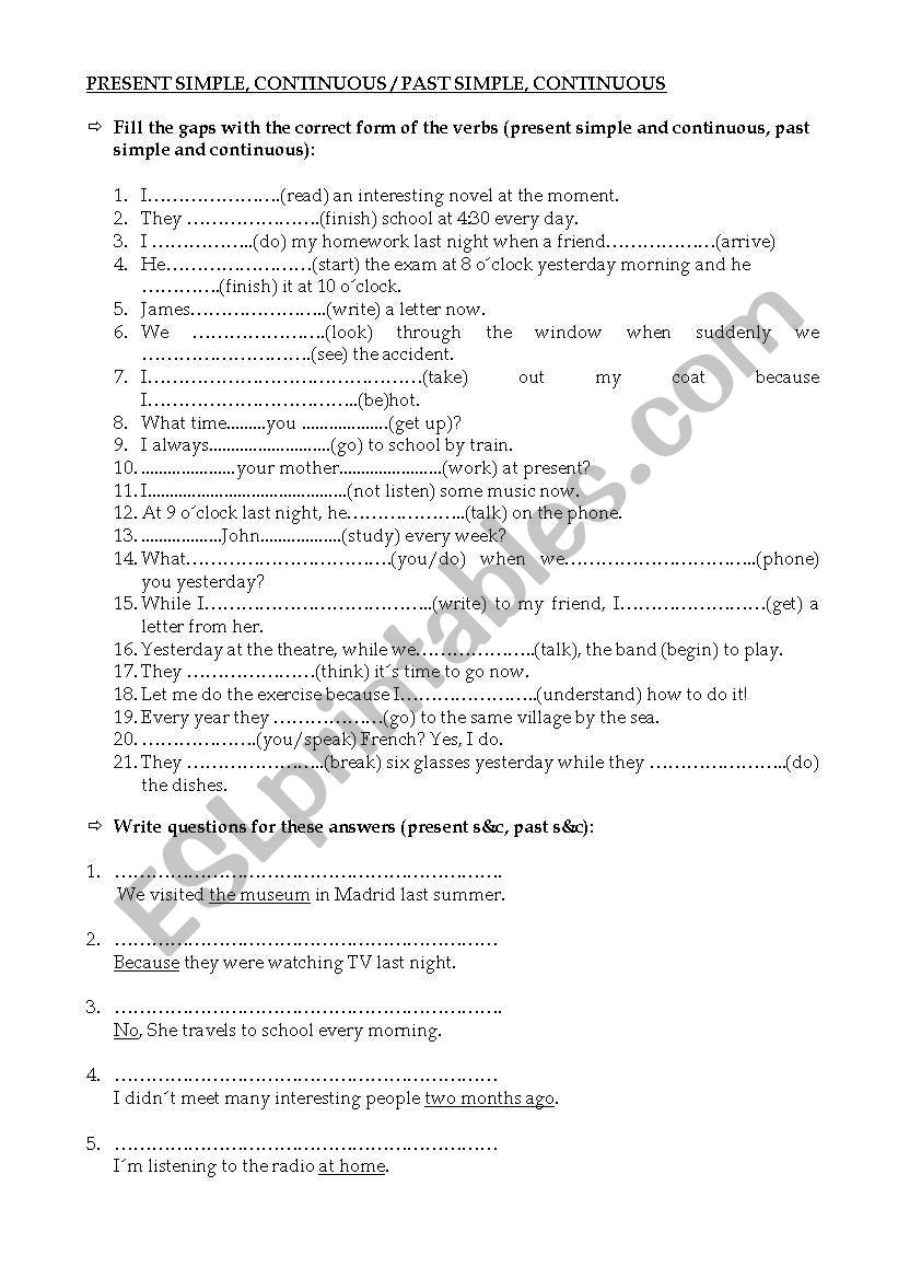 Mixed tenses worksheet