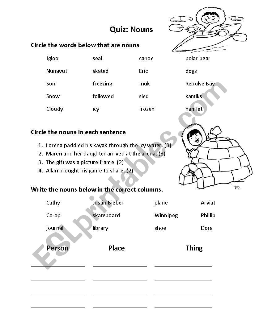 Nouns Quiz worksheet