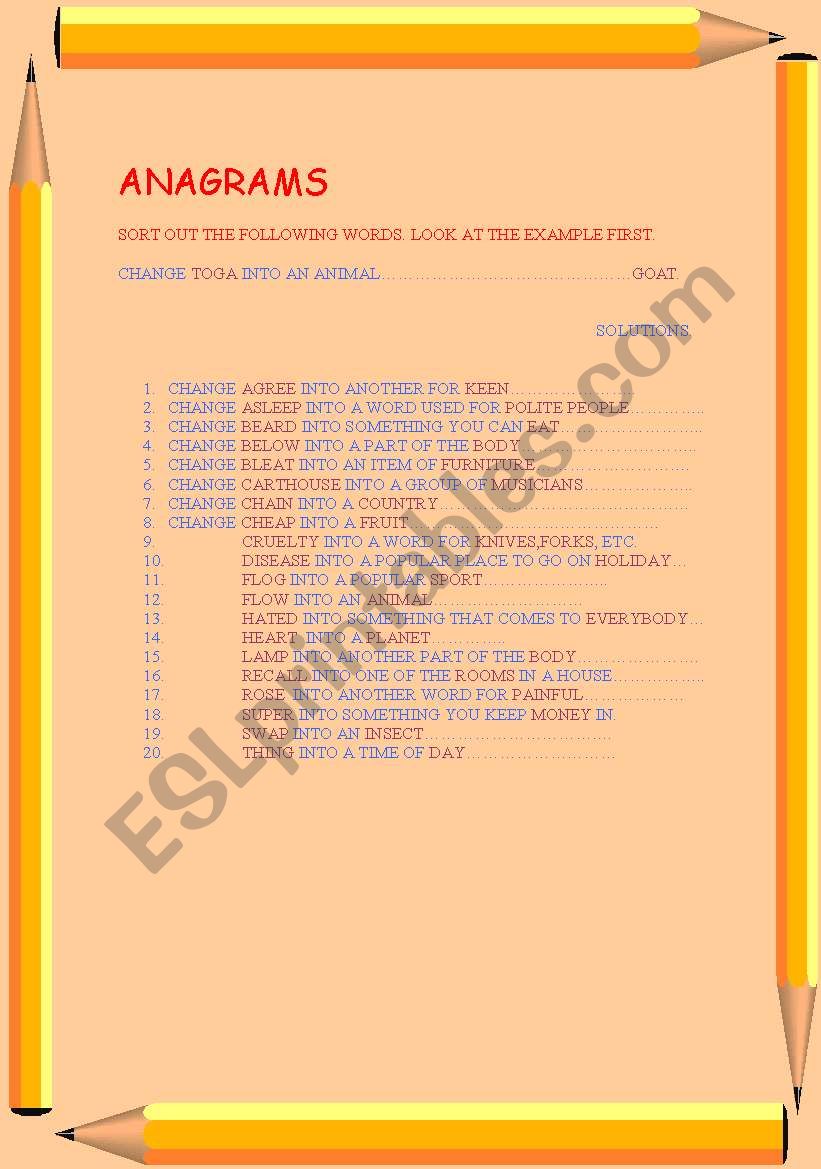 ANAGRAMS worksheet