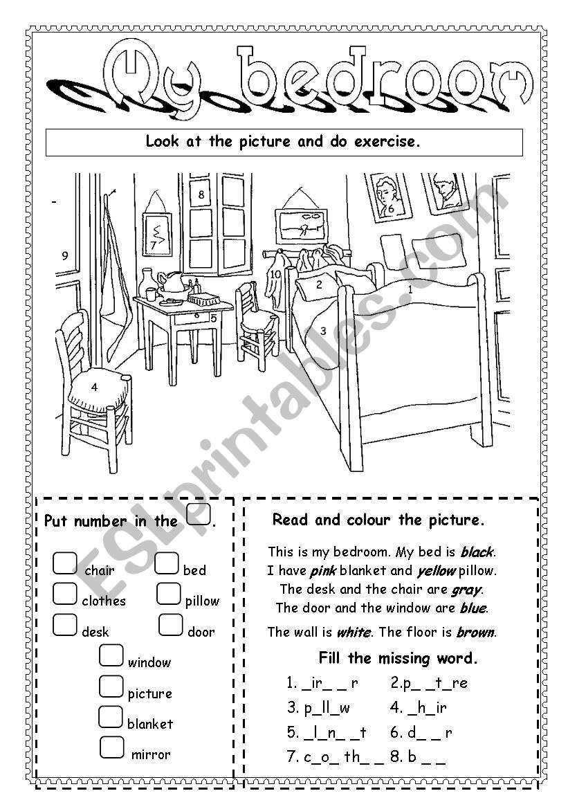 My bed room worksheet