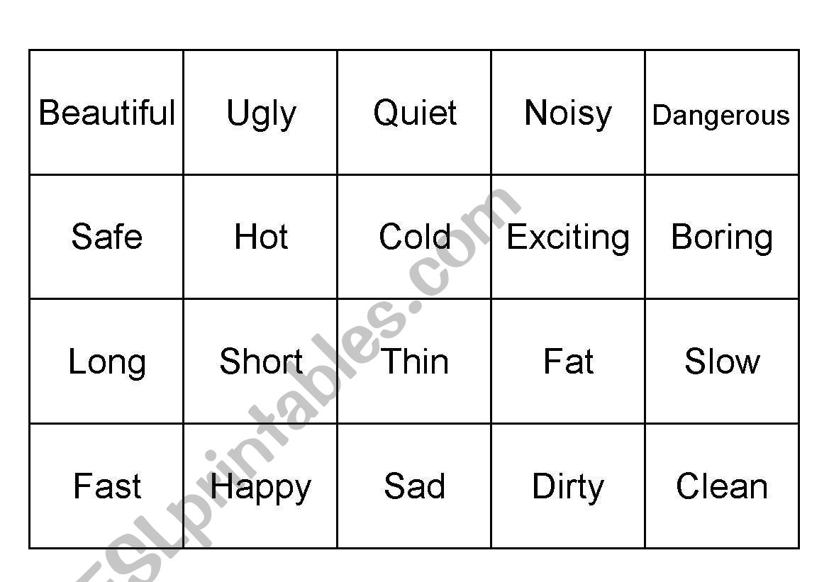Opposite adjectives - Memory Game