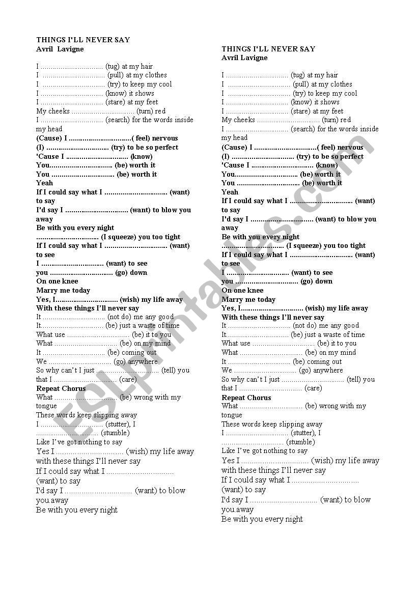 thing i ll worksheet