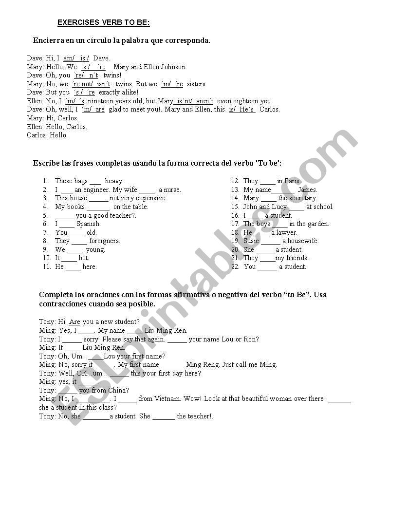 Verb to BE worksheet