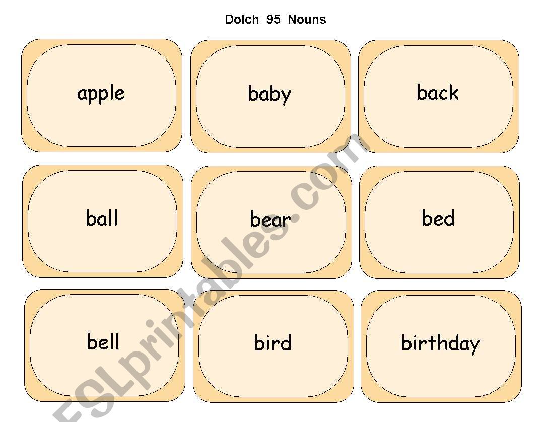 Dolch Nouns  (95 cards) worksheet