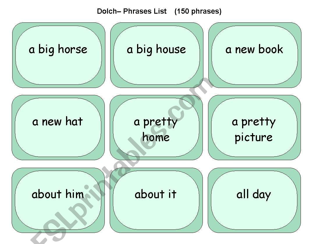 Dolch Phrases List (150 cards)
