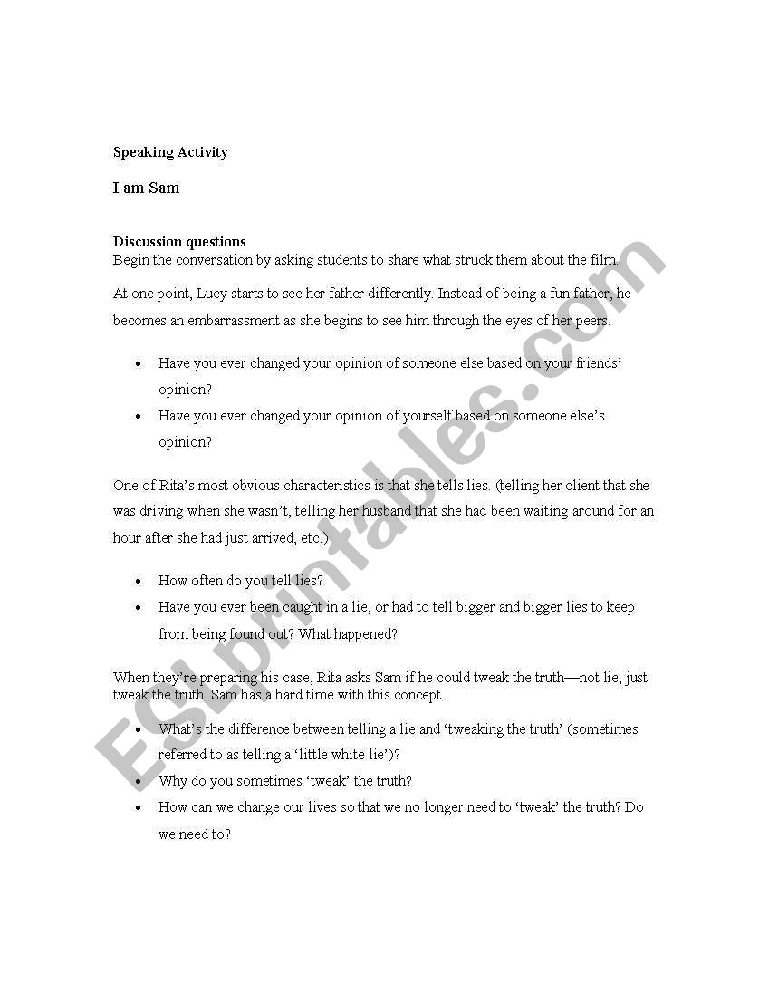 I am Sam - Speaking activity  worksheet