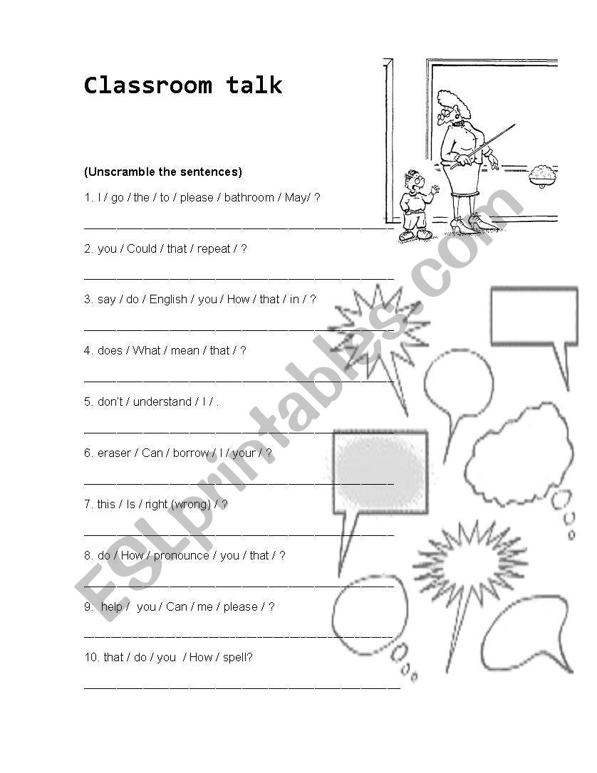 classroom expressions worksheet