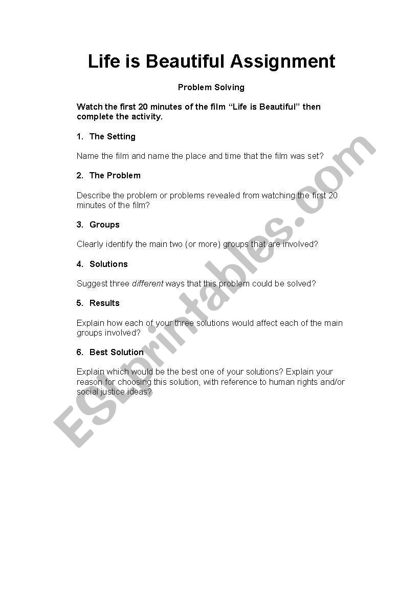 Life is Beautiful  worksheet