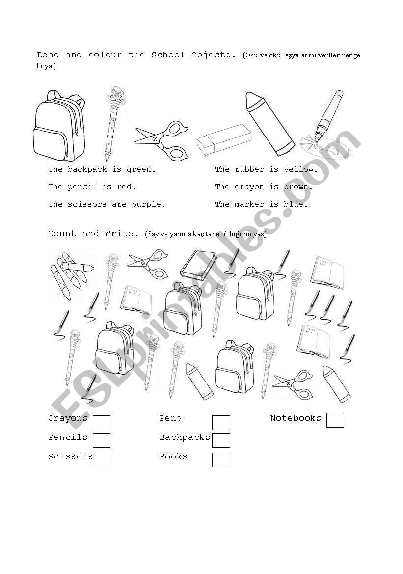 School Objects worksheet