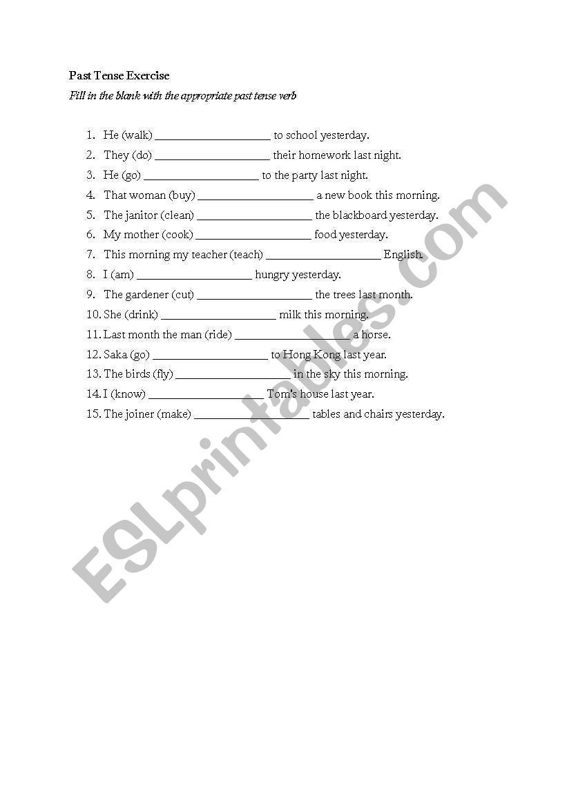 Past Tense Exercise worksheet