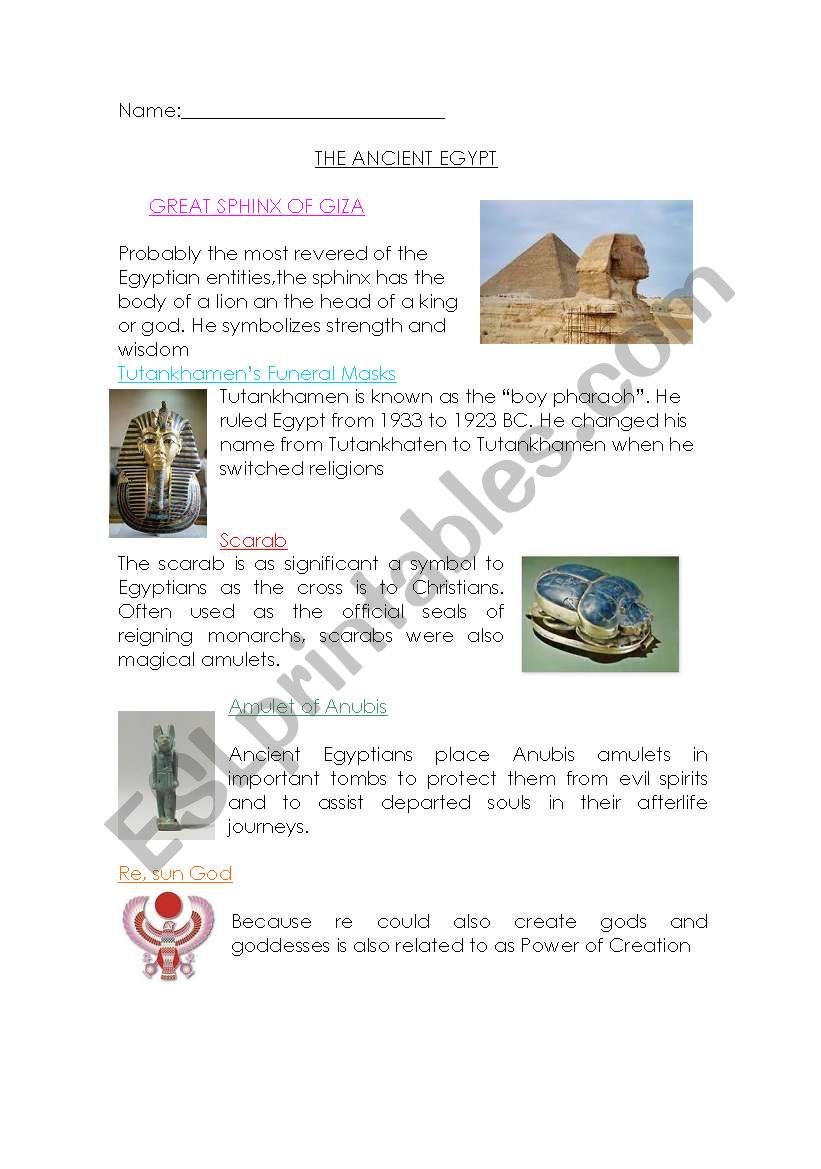 Ancient Egypt gods worksheet