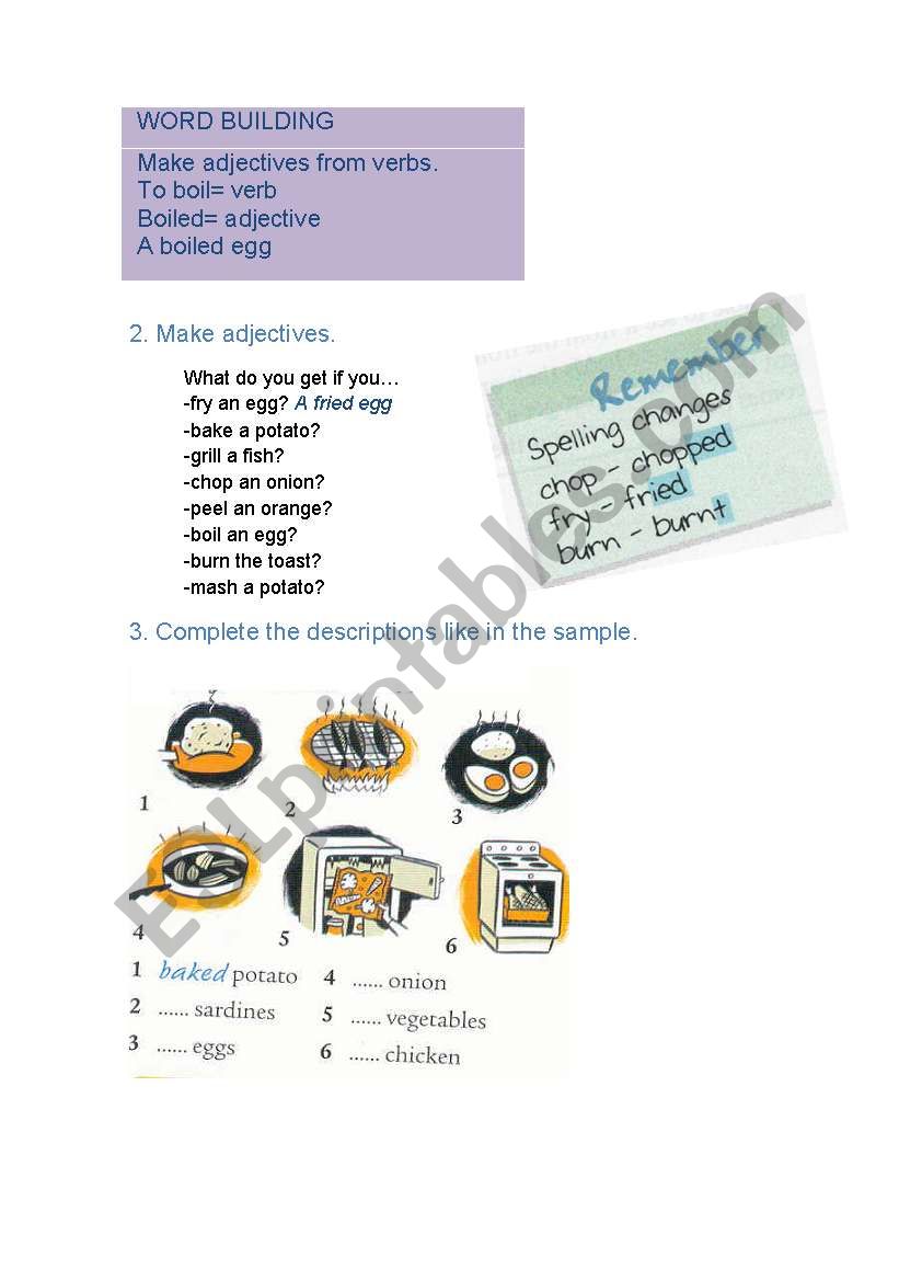 building of adjectives worksheet