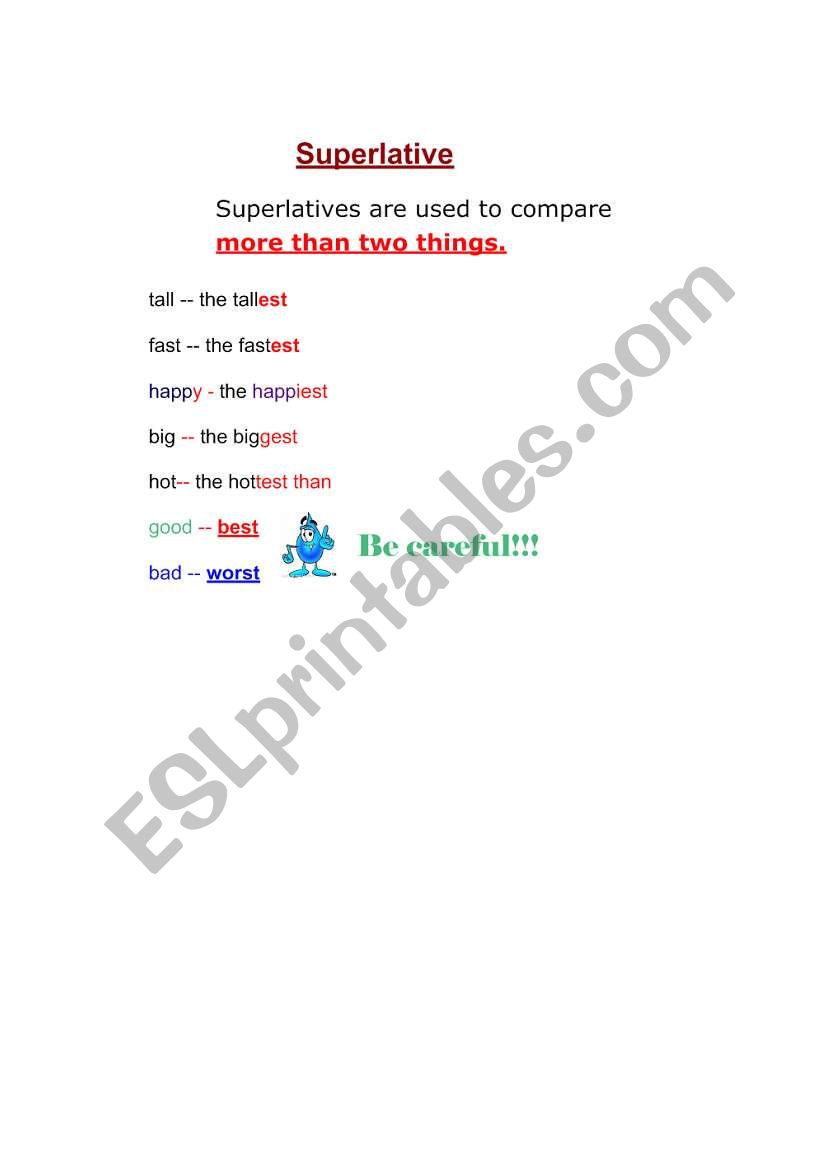 Superlative worksheet