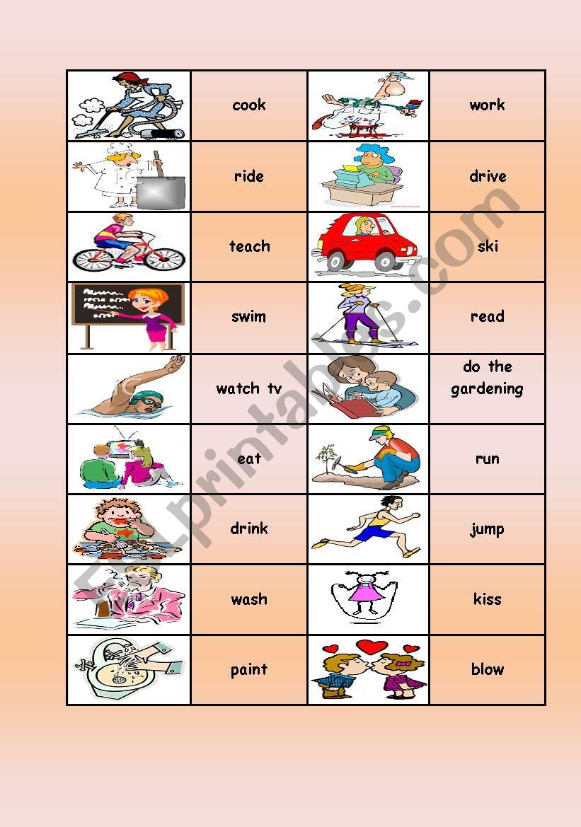 action verbs dominoes worksheet