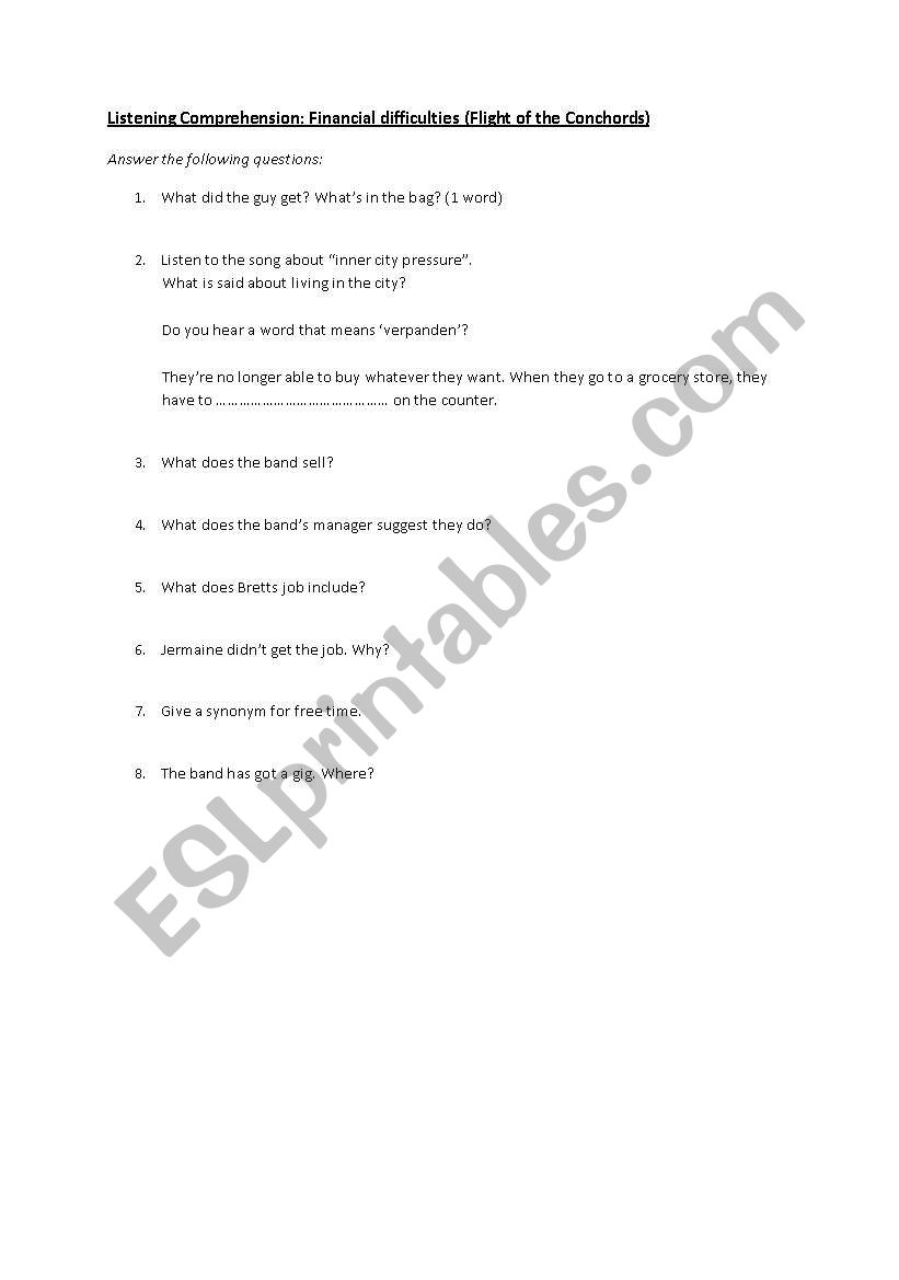 Flight of the Conchords worksheet