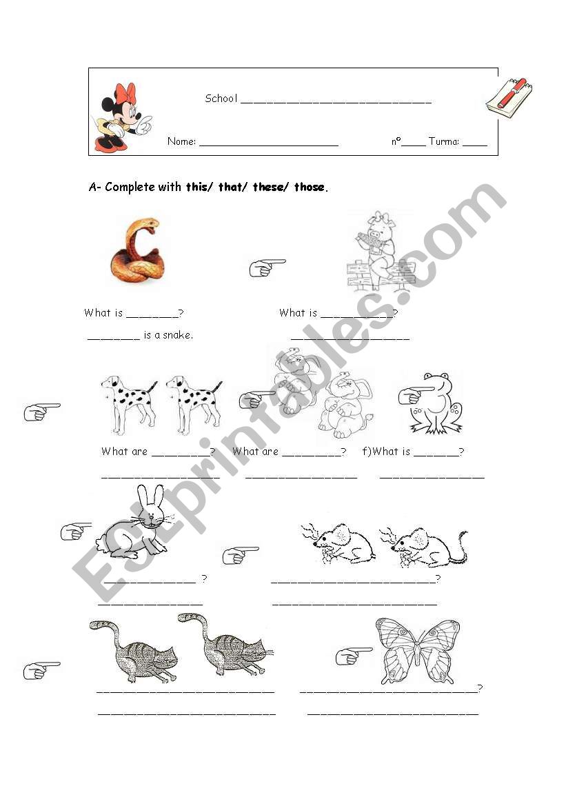 Demonstrative determiners worksheet