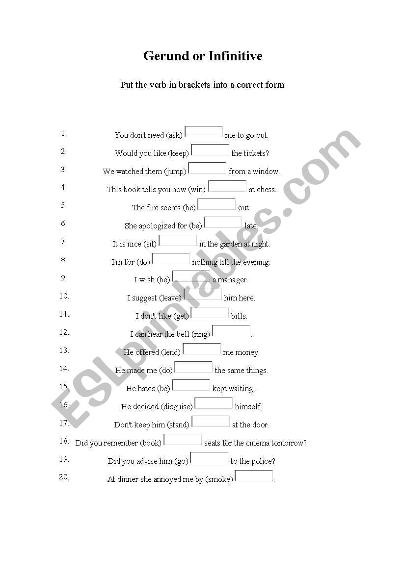 Gerunds and Infinitives worksheet