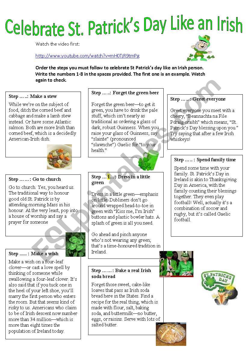 Celebrate St Patrick´s day like an Irish - ESL worksheet by ...