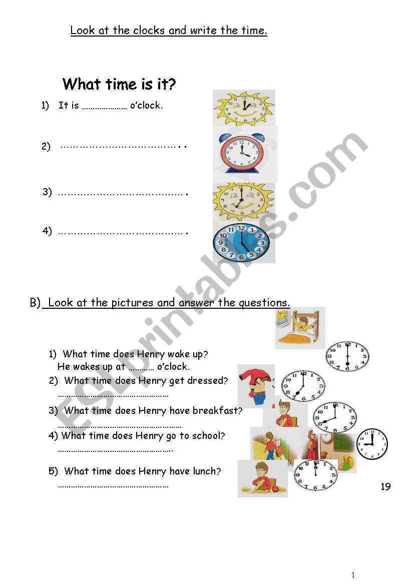 present simple- time worksheet