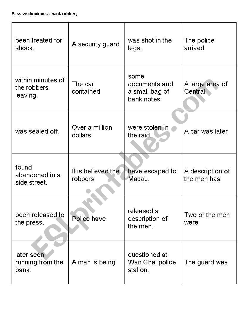 Crime - Passive dominoes worksheet