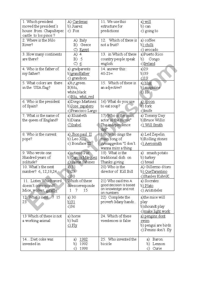 Interesting Trivia worksheet