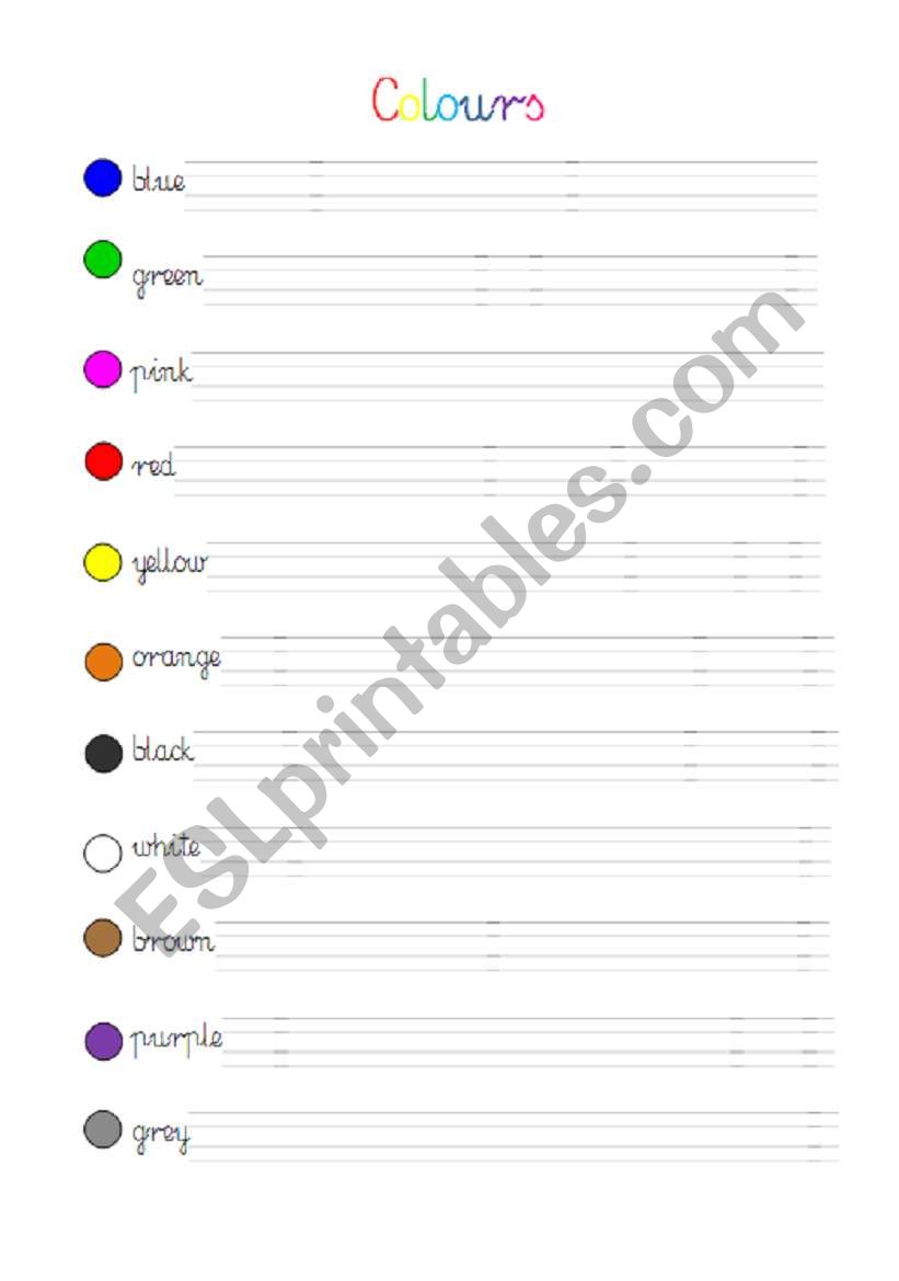 Colours worksheet