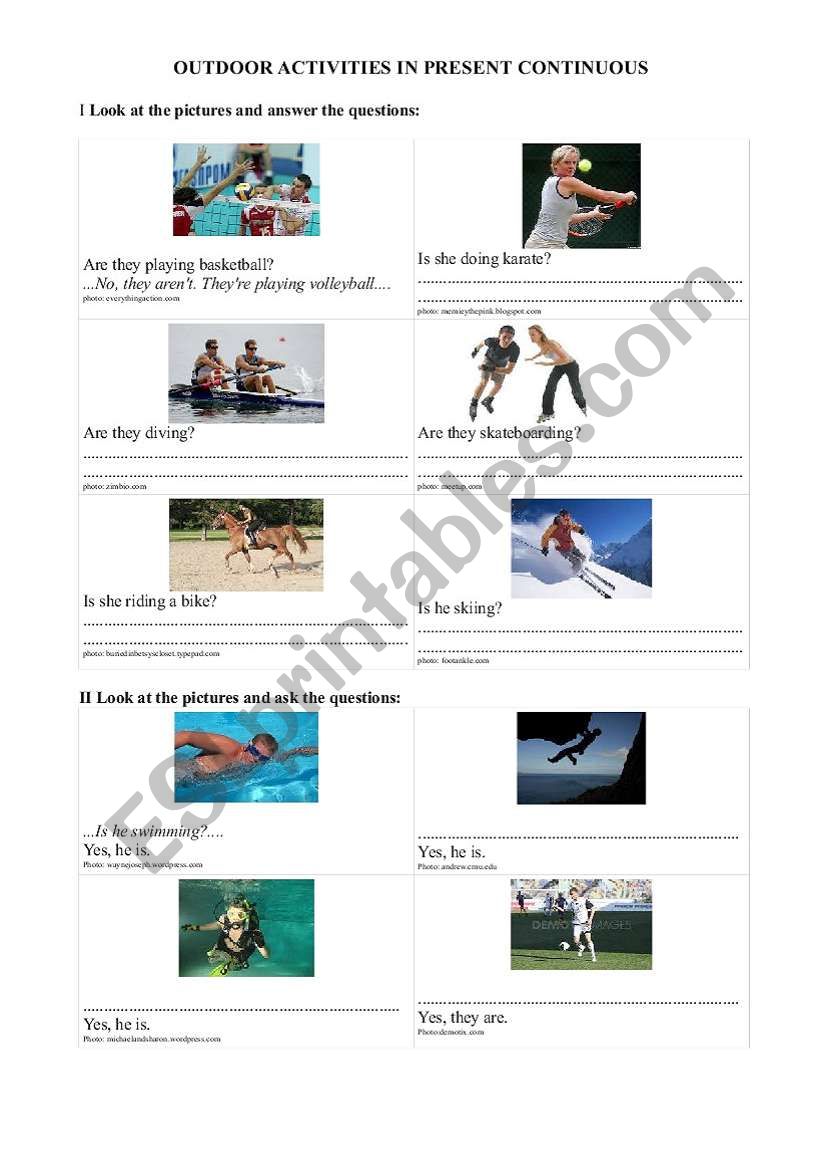 Outdoor activities in Present Continuous