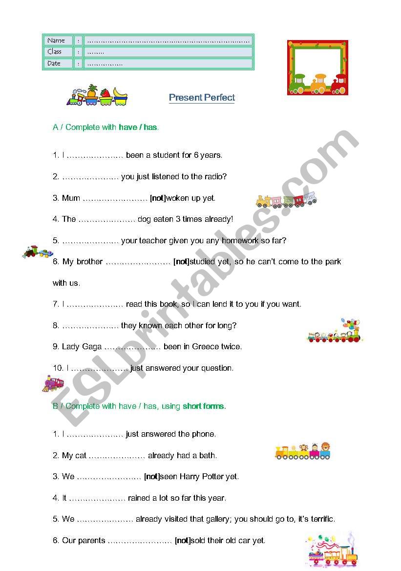 Present Perfect worksheet