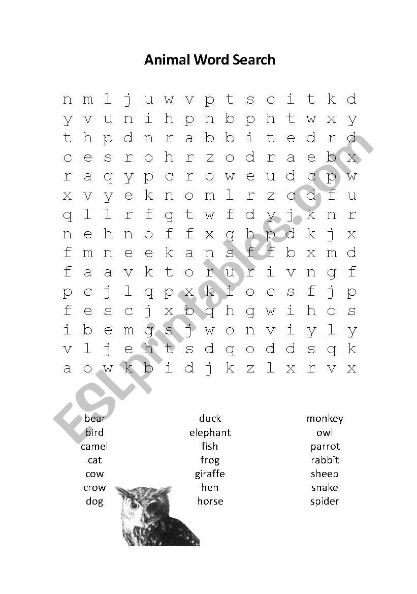 Animal Word Search worksheet