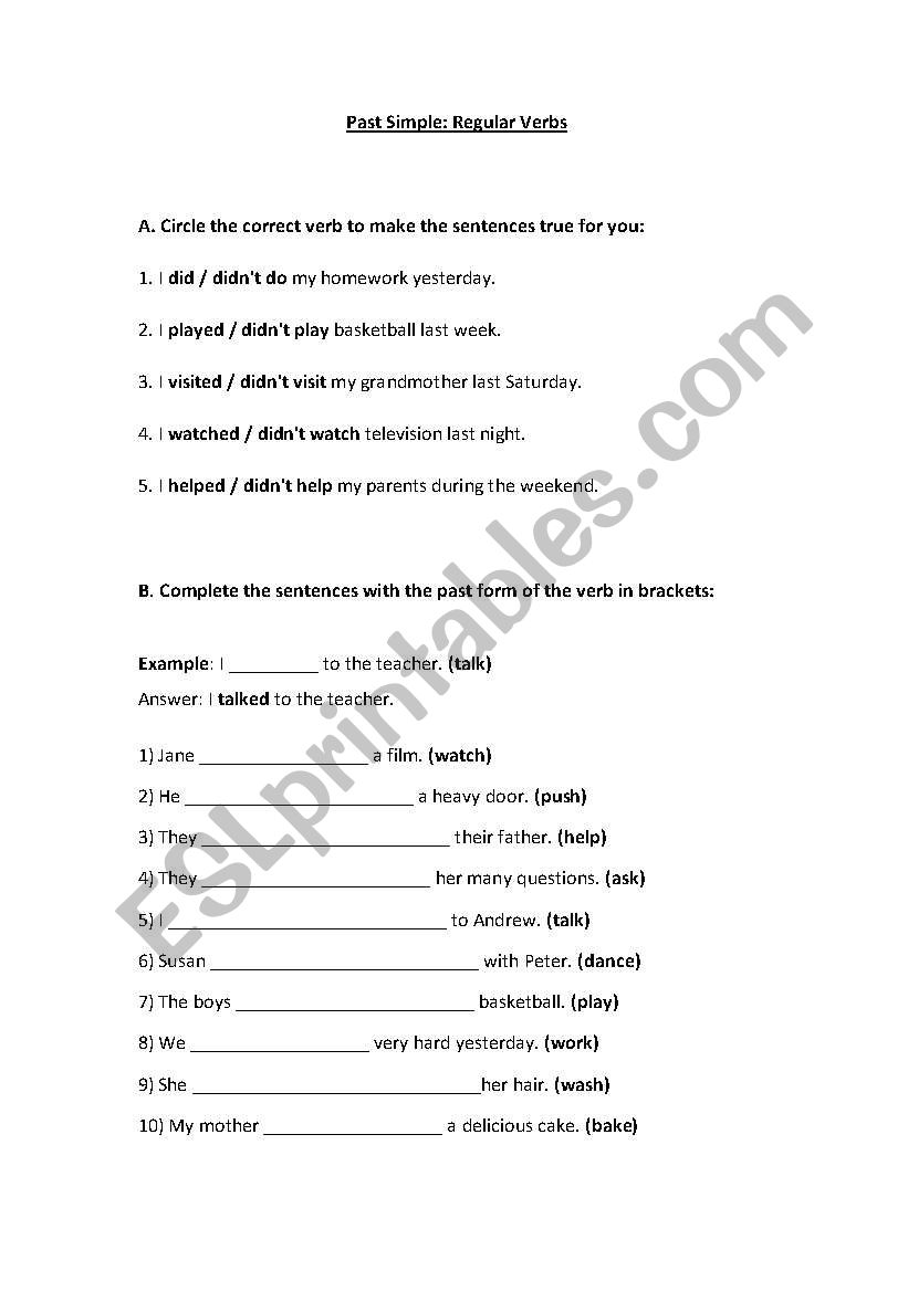 past simple regular verbs worksheet